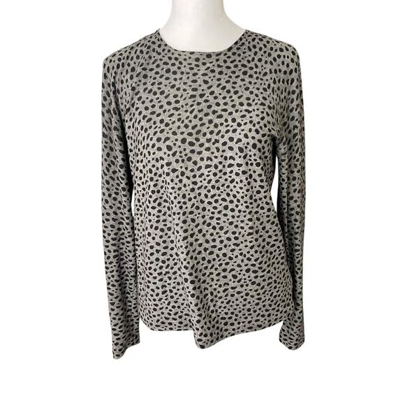 Akris Tops - AKRIS US 8 Long Sleeve Top Cashmere Silk Blend Gray Black Dot Print